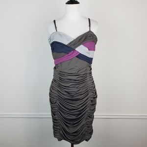 Narcisa Lang Dress Ruched Draped Cross Over Y2K Formal Prom Cocktail Gray Purple